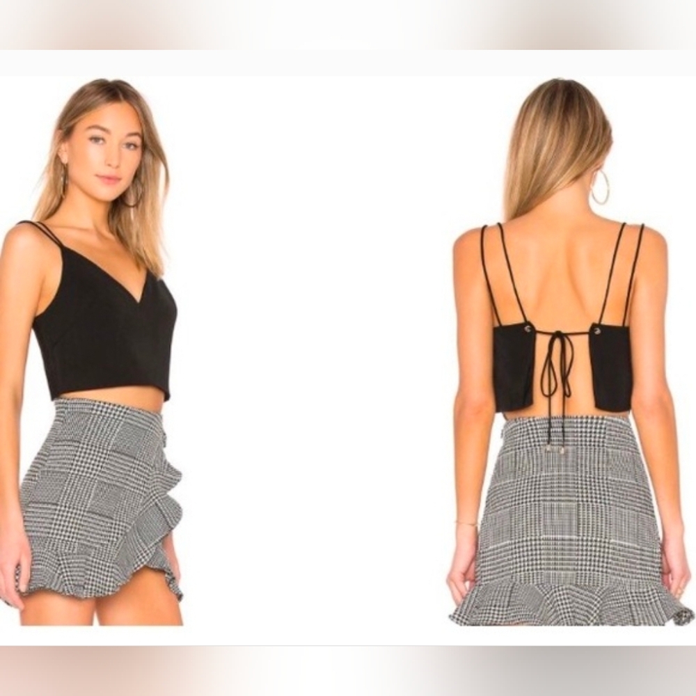 Superdown Two Strap Lace Up Black Open Back Crop Top